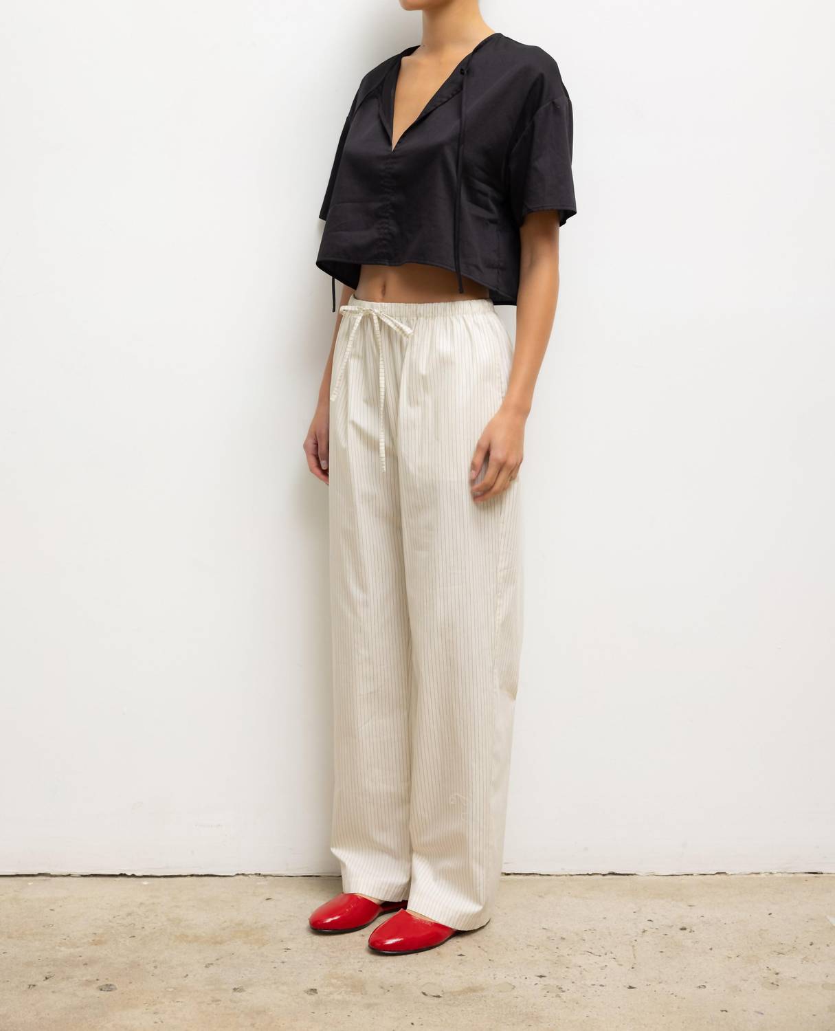 LESET Yoko Tie Cropped Top in black - women's shirt - detail view