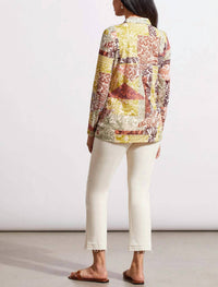 TRIBAL Verity V-neck Collared Long Sleeve Top in cactus - women's blouse - detail view