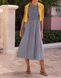 Tribal - Gingham Smocked-bodice Midi Dress