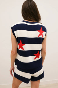 Skies Are Blue - Stars Striped Americana Relaxed Knit Top