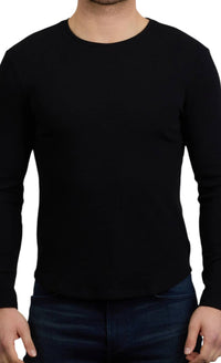 Monfrere Dann Ribbed Long Sleeve Shirt in noir - men's long sleeve top - detail view