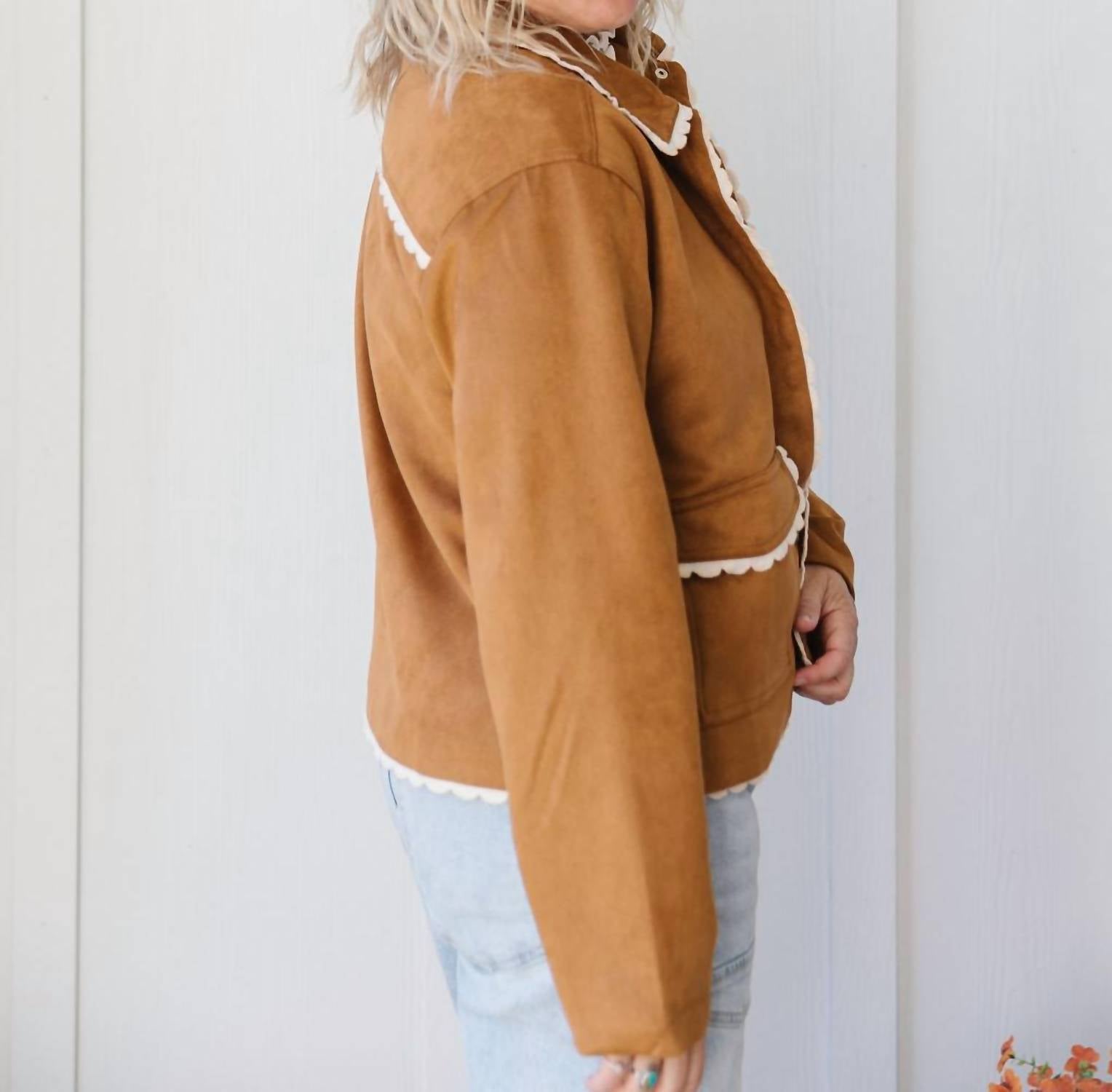 Polagram Meg Suede Jacket in camel - women's jacket - alternate view