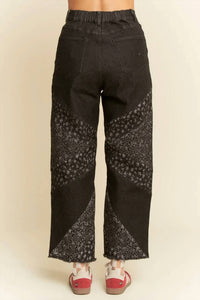 Davi & Dani - Floral High-rise Cotton Blend Wide Leg Jeans
