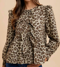 Anniewear - Becca Tied Leopard Peplum Blouse