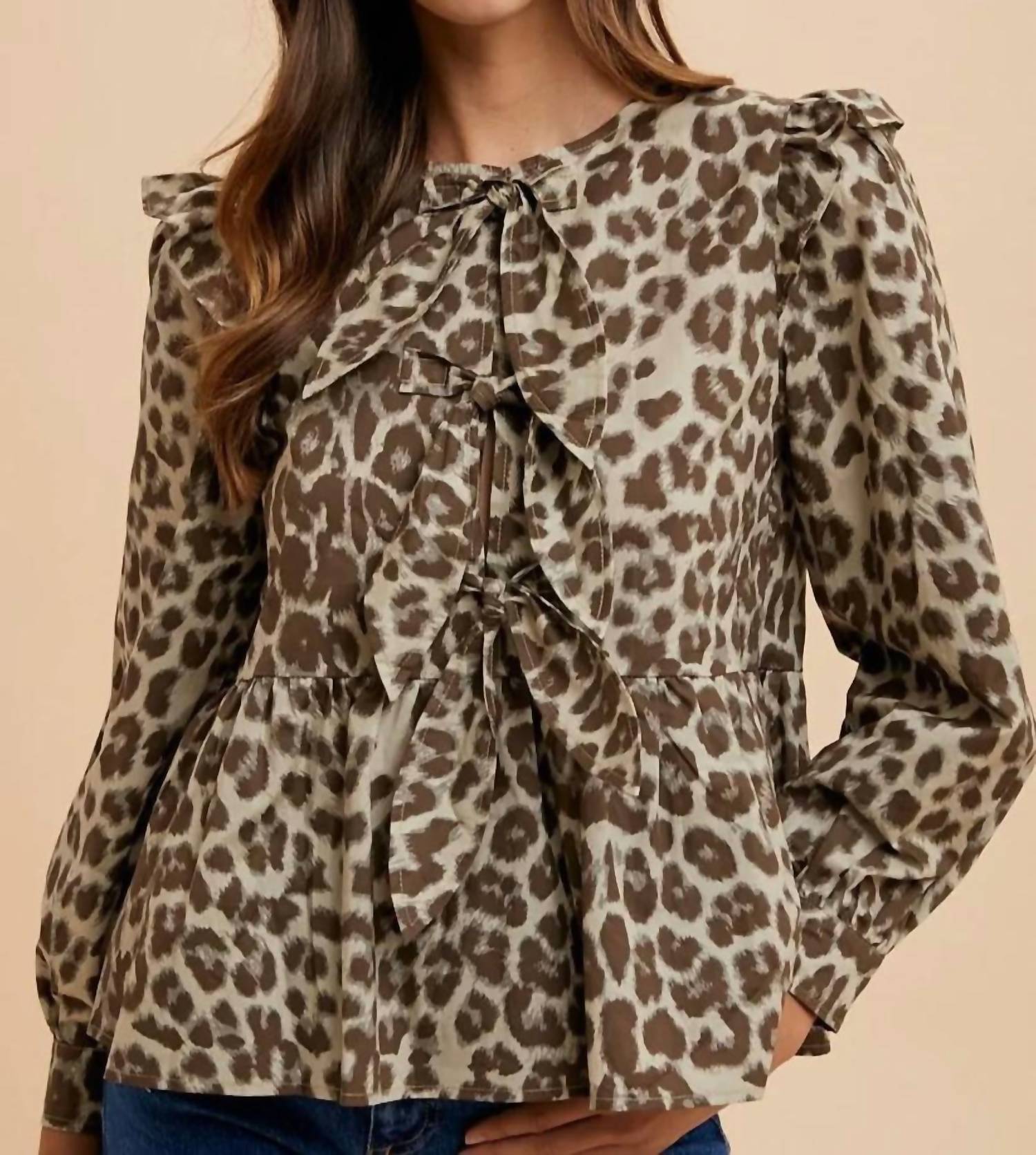 Anniewear - Becca Tied Leopard Peplum Blouse