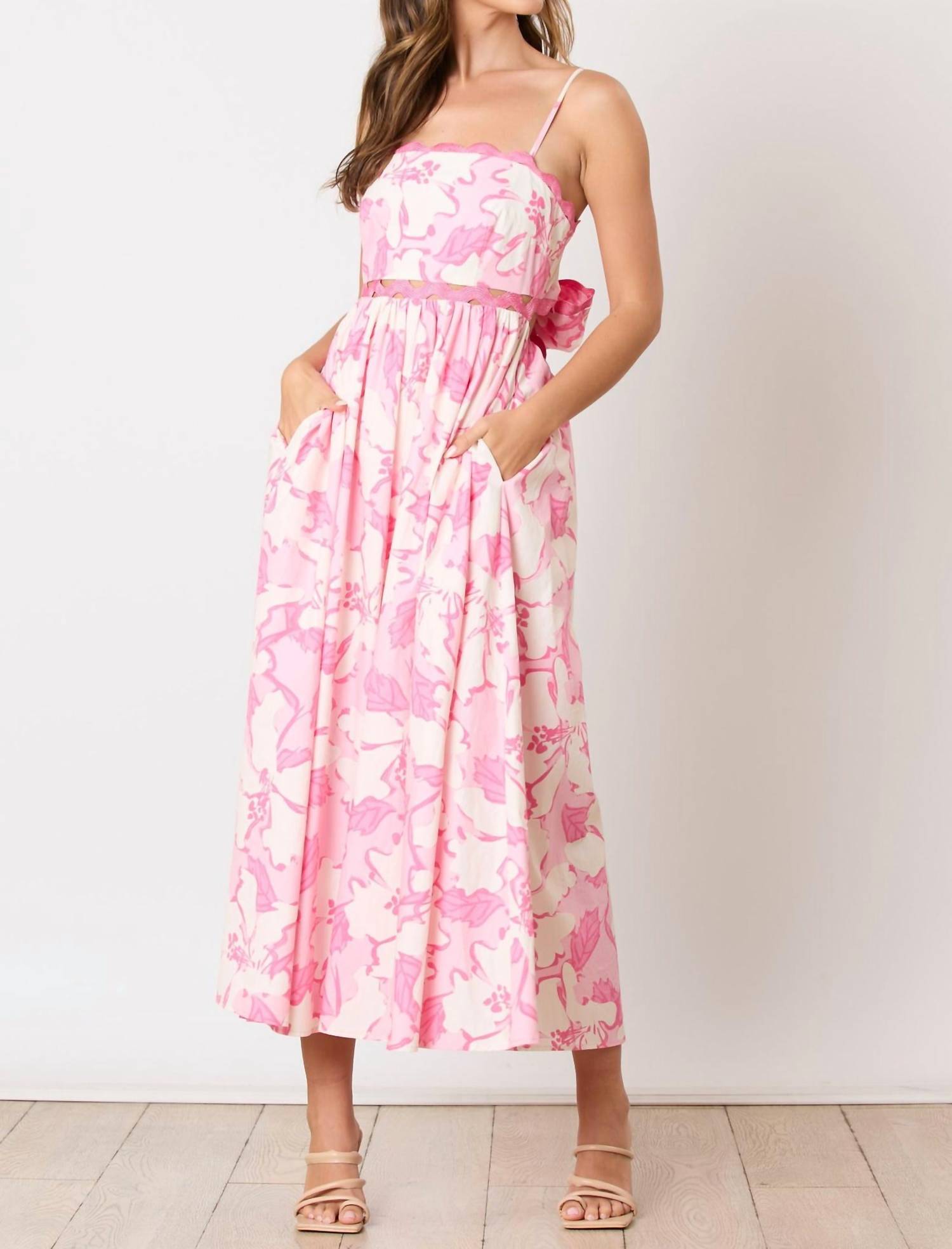 Peach Love Savannah Back Tie Maxi Dress in pink multi - women's dress