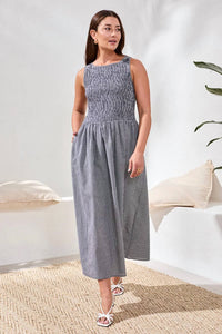 Tribal - Gingham Smocked Bodice Maxi Dress