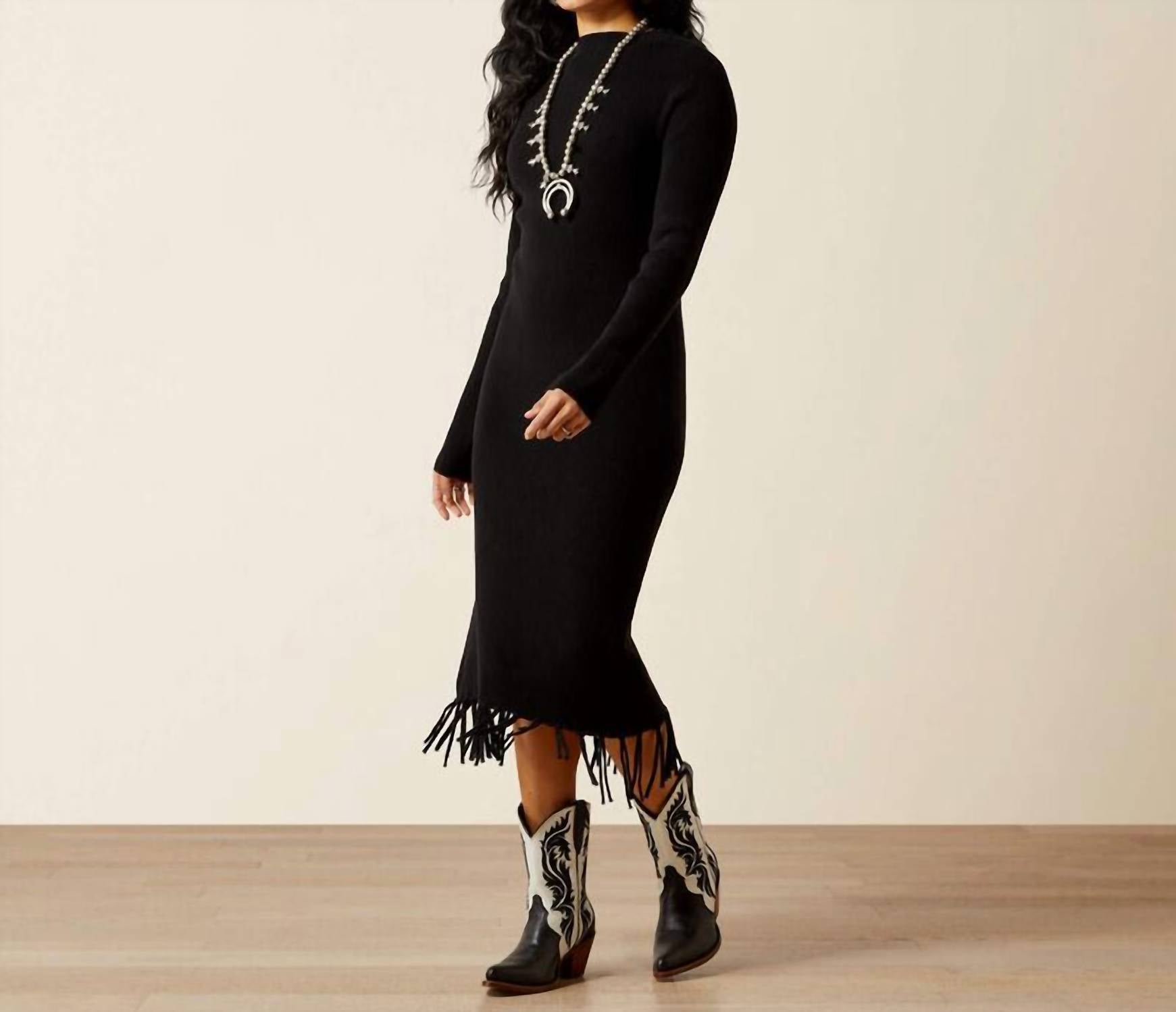 ARIAT Alicia Midi Sweater Dress in black - women's dress - alternate view