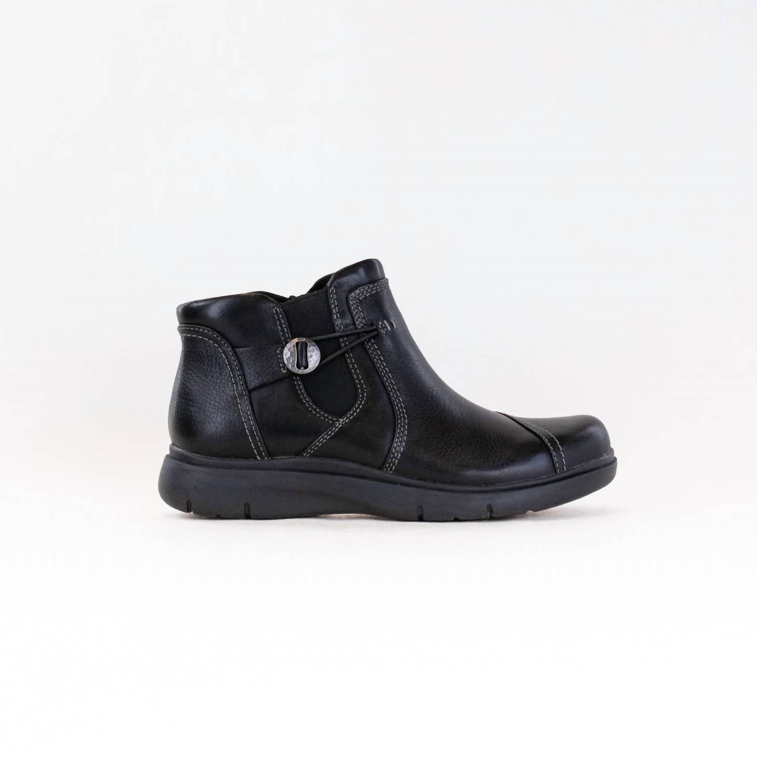 Clarks Women's Certina Joy Boot in black leather - women's shoe - detail view