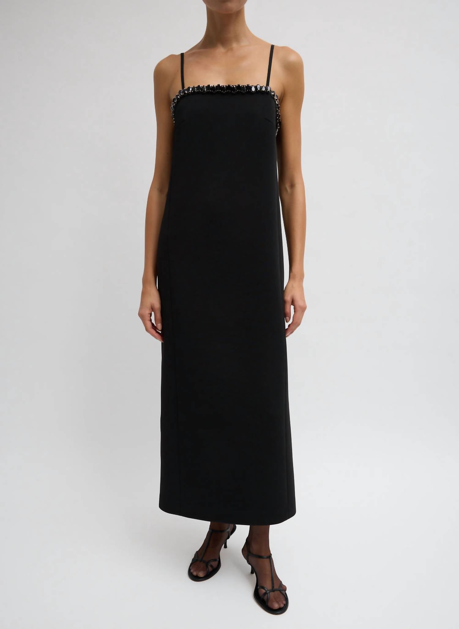 Tibi - Bonded Twill Beaded Strappy Dress
