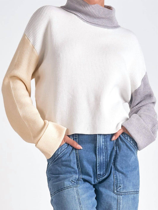 Elan - Colorblock Mock Neck Sweater