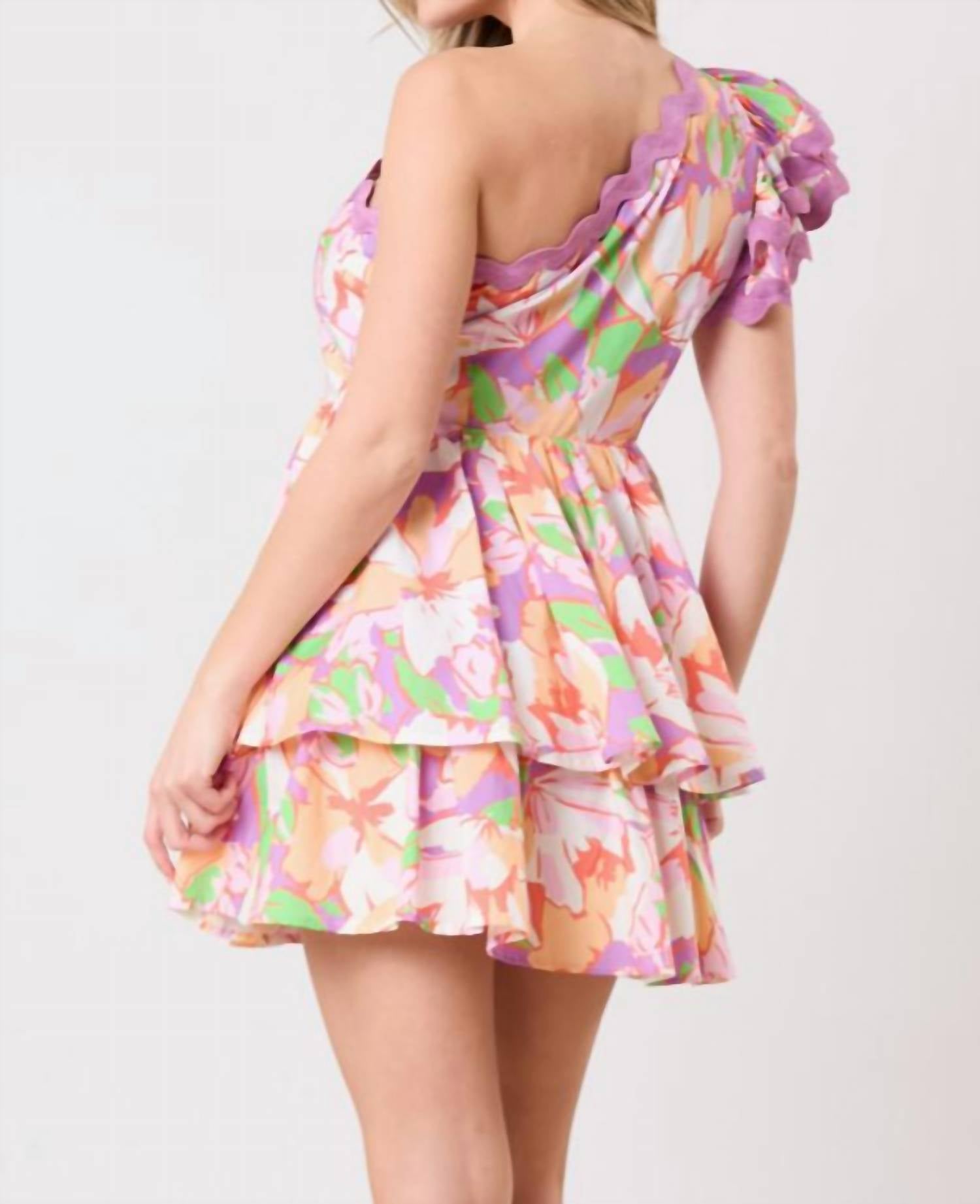 Peach Love - Tropical One Shoulder Mini Dress