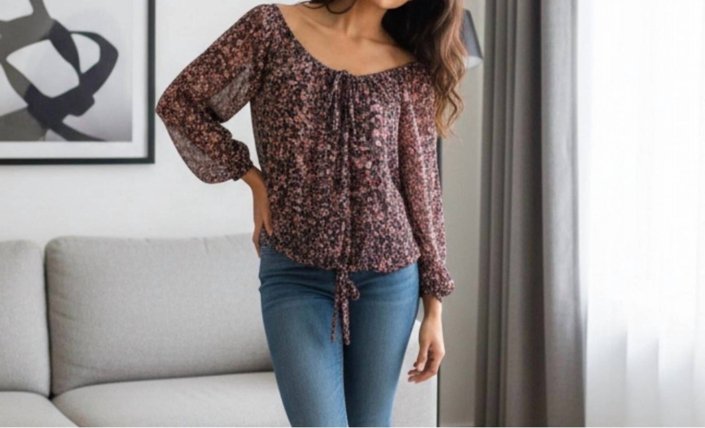 Vince Camuto - Floral Scoop Neck Blouse