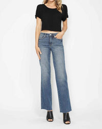 Judy Blue Mid Rise Tummy Control Vintage Straight Jeans in mid blue - women's jeans - view 5