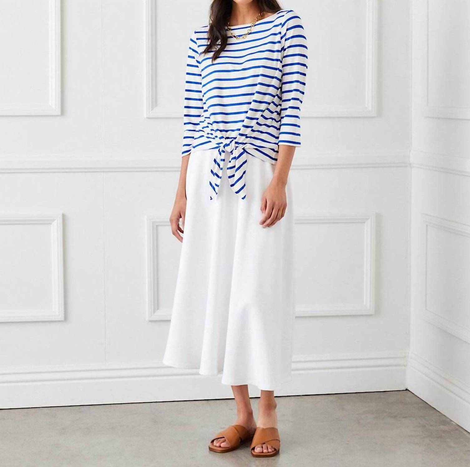 Karen Kane - Women's Stripe Boatneck Tie Front Top