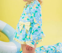 Rufflebutts - Long Sleeve One Piece Bow Peplum Rash Guard Swimsuit