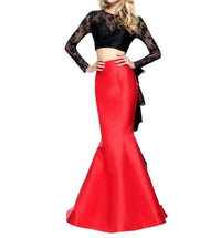 Sherri Hill Mermaid Lace Two Piece Gown in black red - women's dress - detail view