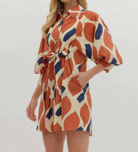 Entro - Women's Abstract Print Self Tie Shirt Dress