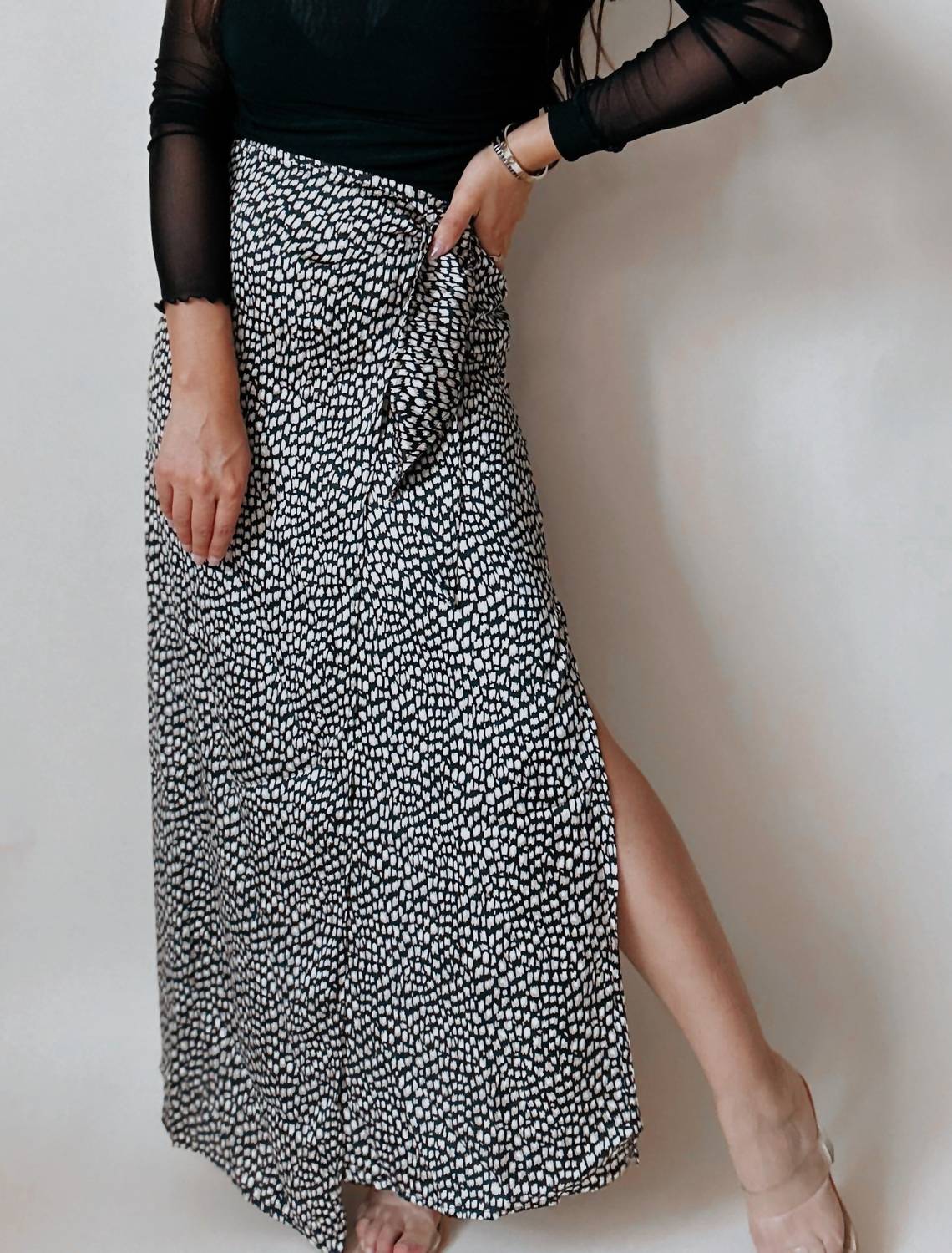 Promesa - Angeles Animal Print Satin Wrap Skirt
