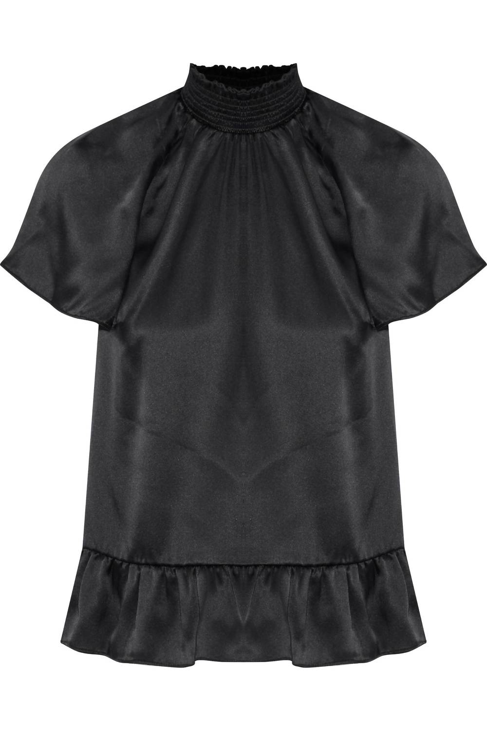 Harbor High Smocked Neckline Ruffled Silk Blouse