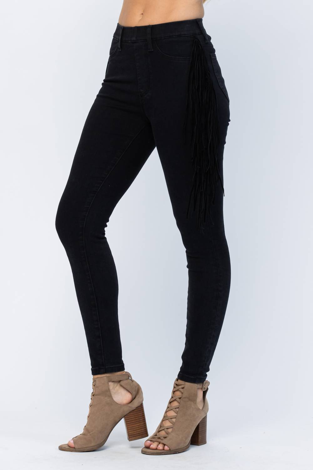 Judy Blue - High-rise Side Fringe Black Skinny Jegging Jeans