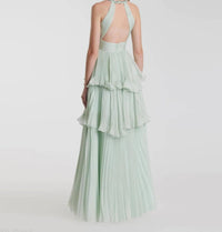 Mac Duggal - High Neck Chiffon Tiered Gown with Cut Out