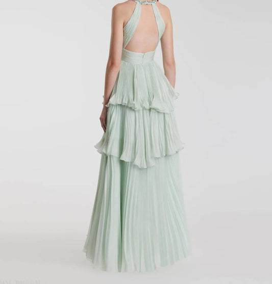 Mac Duggal - High Neck Chiffon Tiered Gown with Cut Out