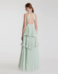 Mac Duggal - High Neck Chiffon Tiered Gown with Cut Out