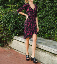 Feather Print Tulip Wrap Dress