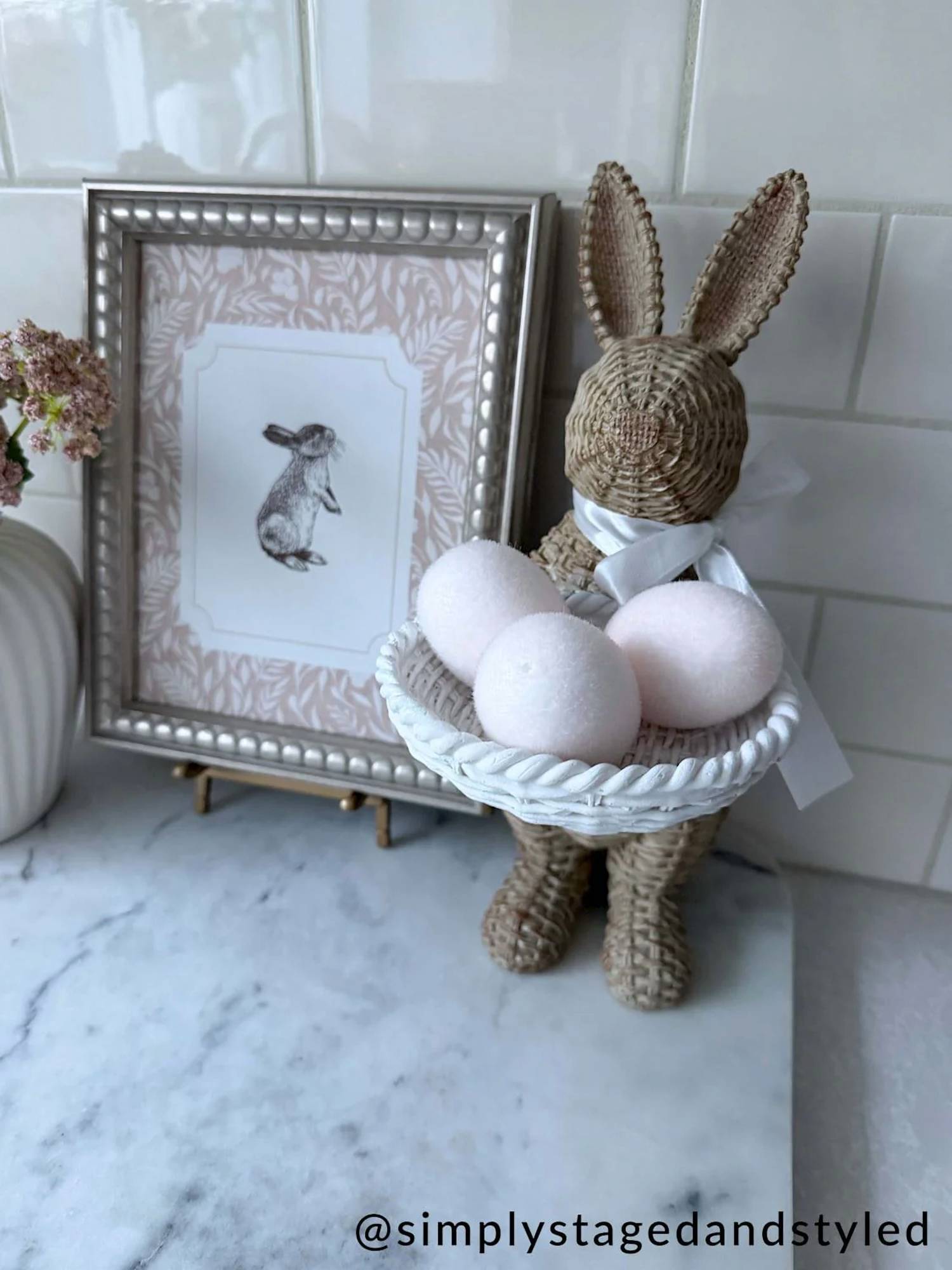 Mudpie - Woven Wicker Resin Bunny Sitter with Candy Dish