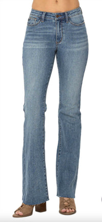 Judy Blue - Tummy Control Mid Rise Cut Hem Flare Jeans
