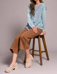 TRIBAL Crew Neck Combo Long Sleeve Top in pastel teal - women's long sleeve top - alternate view