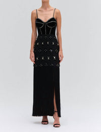 Patbo - Velvet Lace Fringe Maxi Skirt