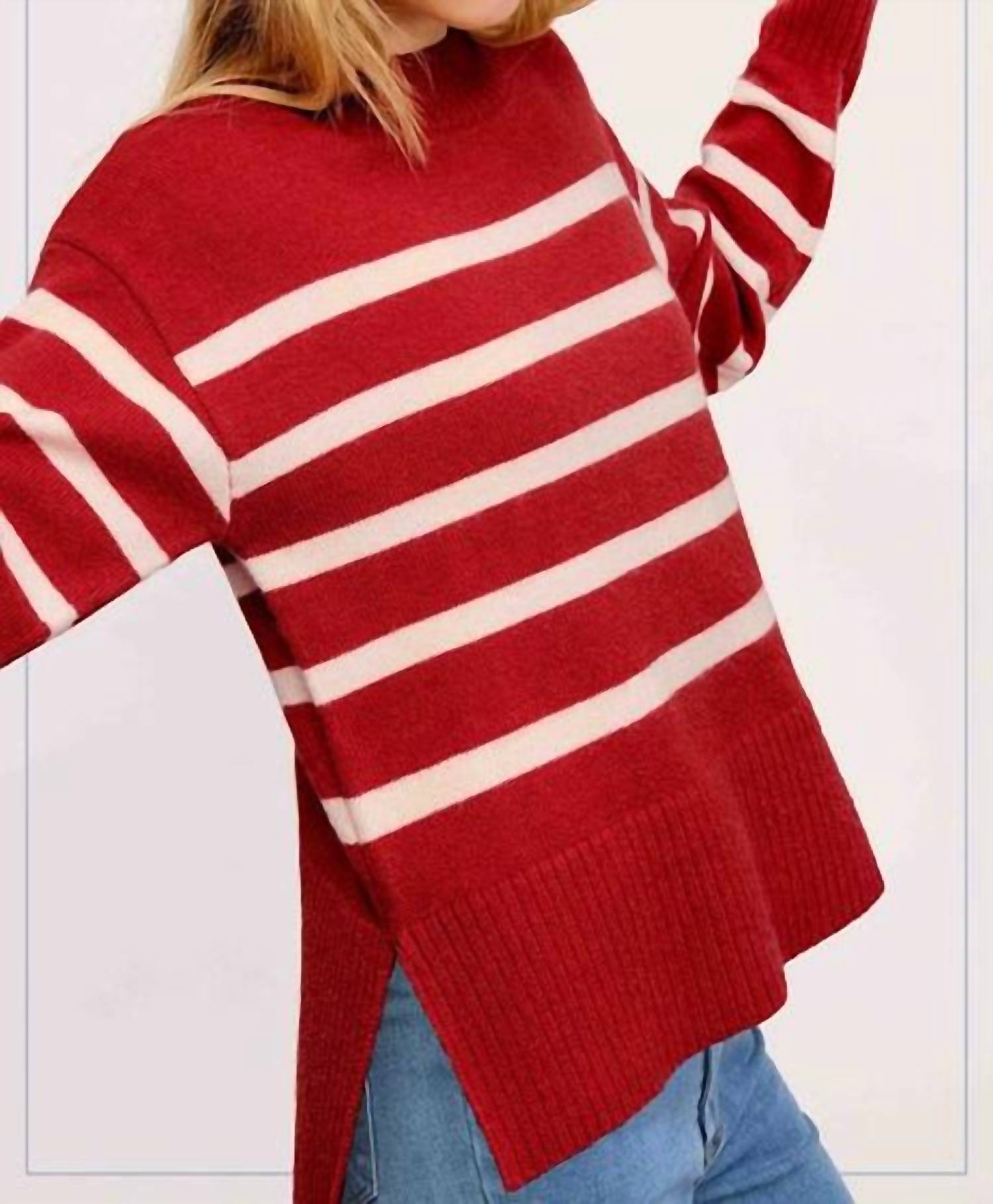 La Miel - Super Soft Striped Mock Neck Loose Fit Sweater