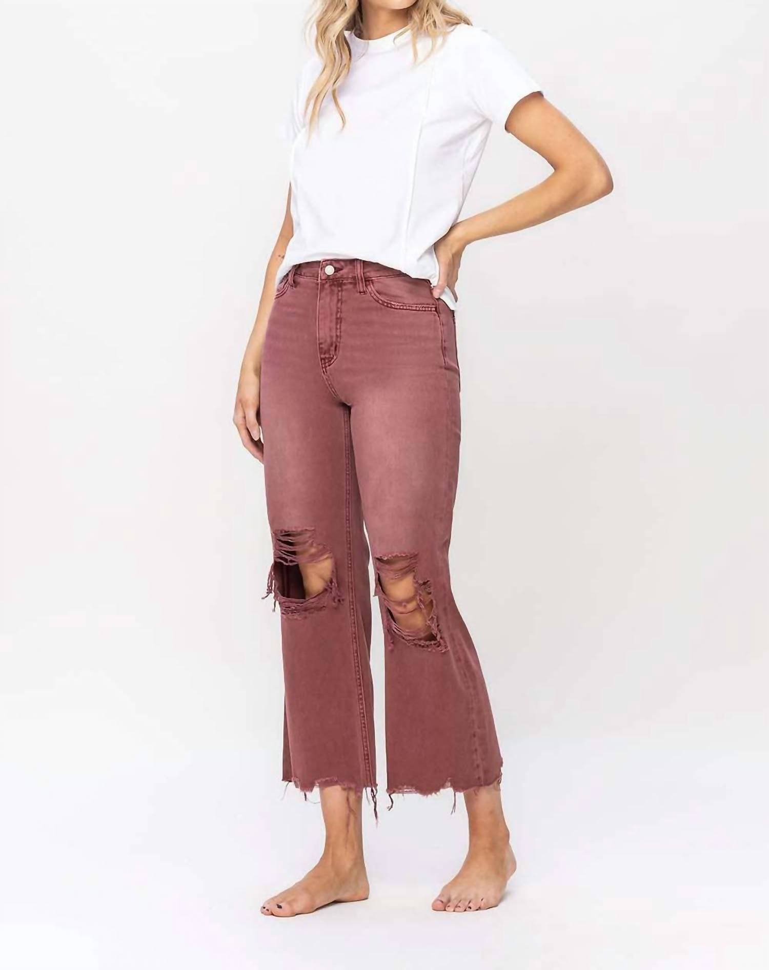 Vervet By Flying Monkey - High Rise Cropped Flare Distressed Jeans