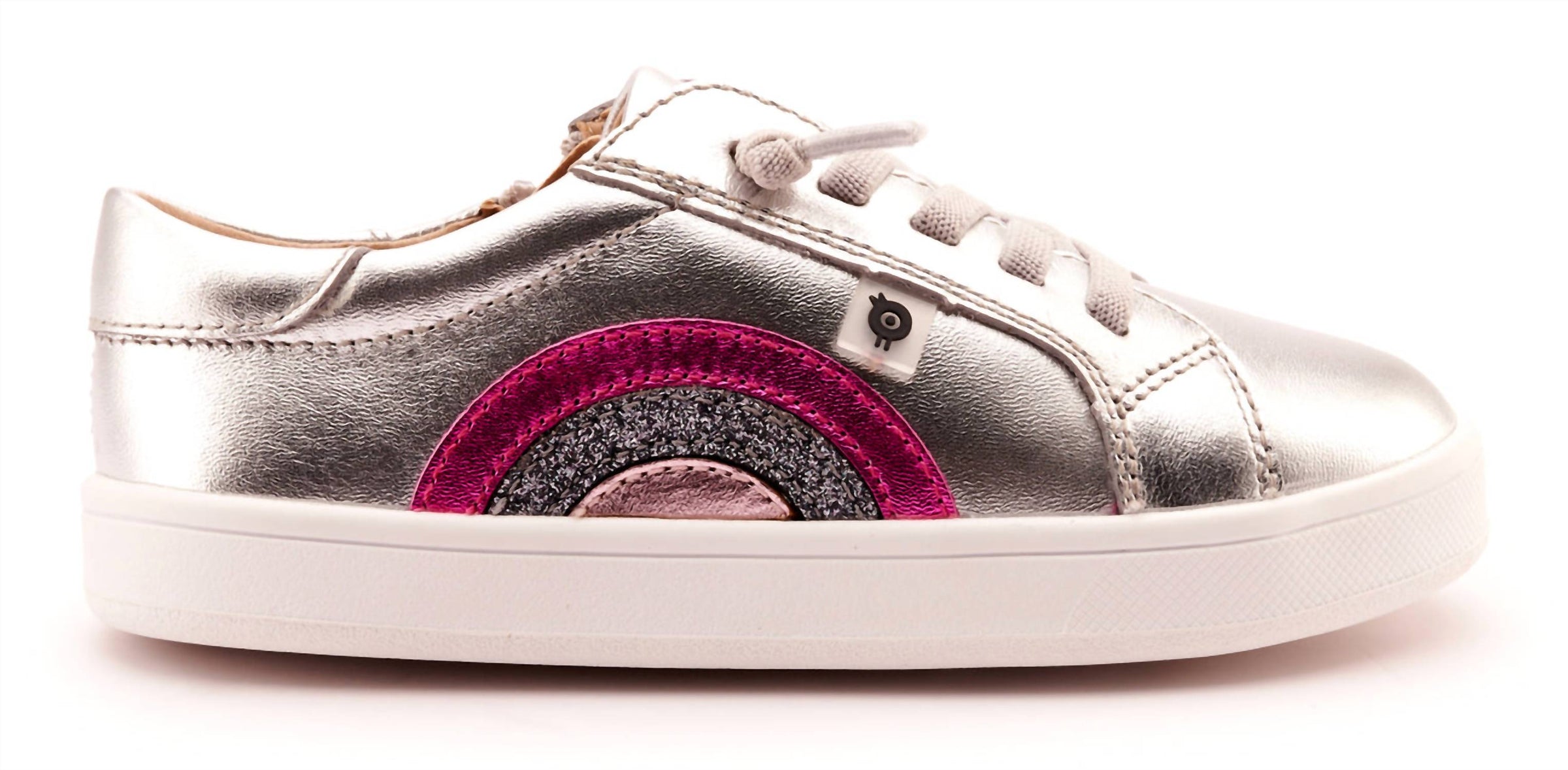 OLDSOLES Kid's 1010 Rainbow Jumpa Casual Sneakers in silver fuchsia foil glam gunmetal - kids' sneaker - detail view