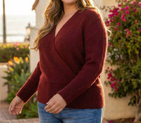 Karen Kane Wrap Sweater - Plus in wine - women's sweater - view 4