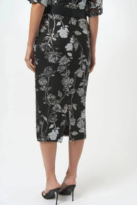 Joseph Ribkoff - Sequined Floral Mesh Midi Pencil Skirt