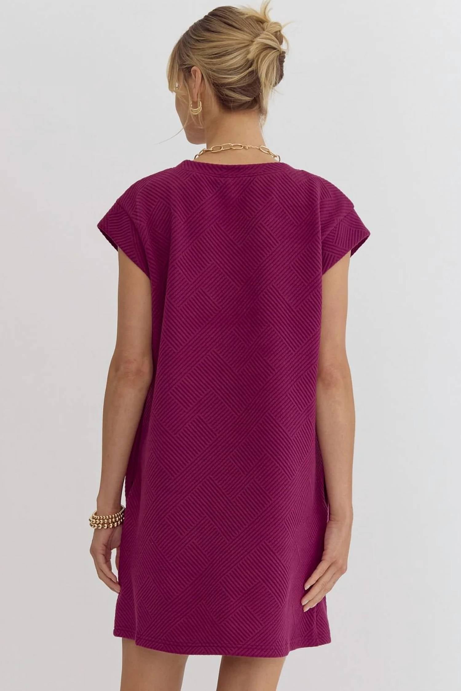 Entro - Textured Round Neck Sleeveless Mini Dress