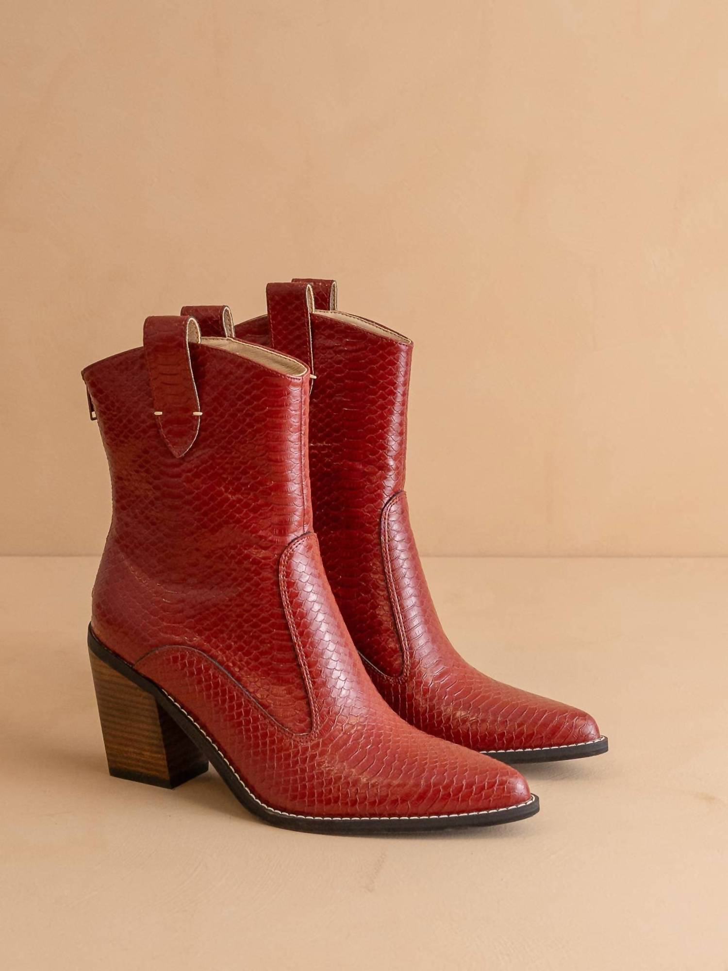 OASIS SOCIETY Women's Tara Two Paneled Western Boots in red - women's shoe - detail view