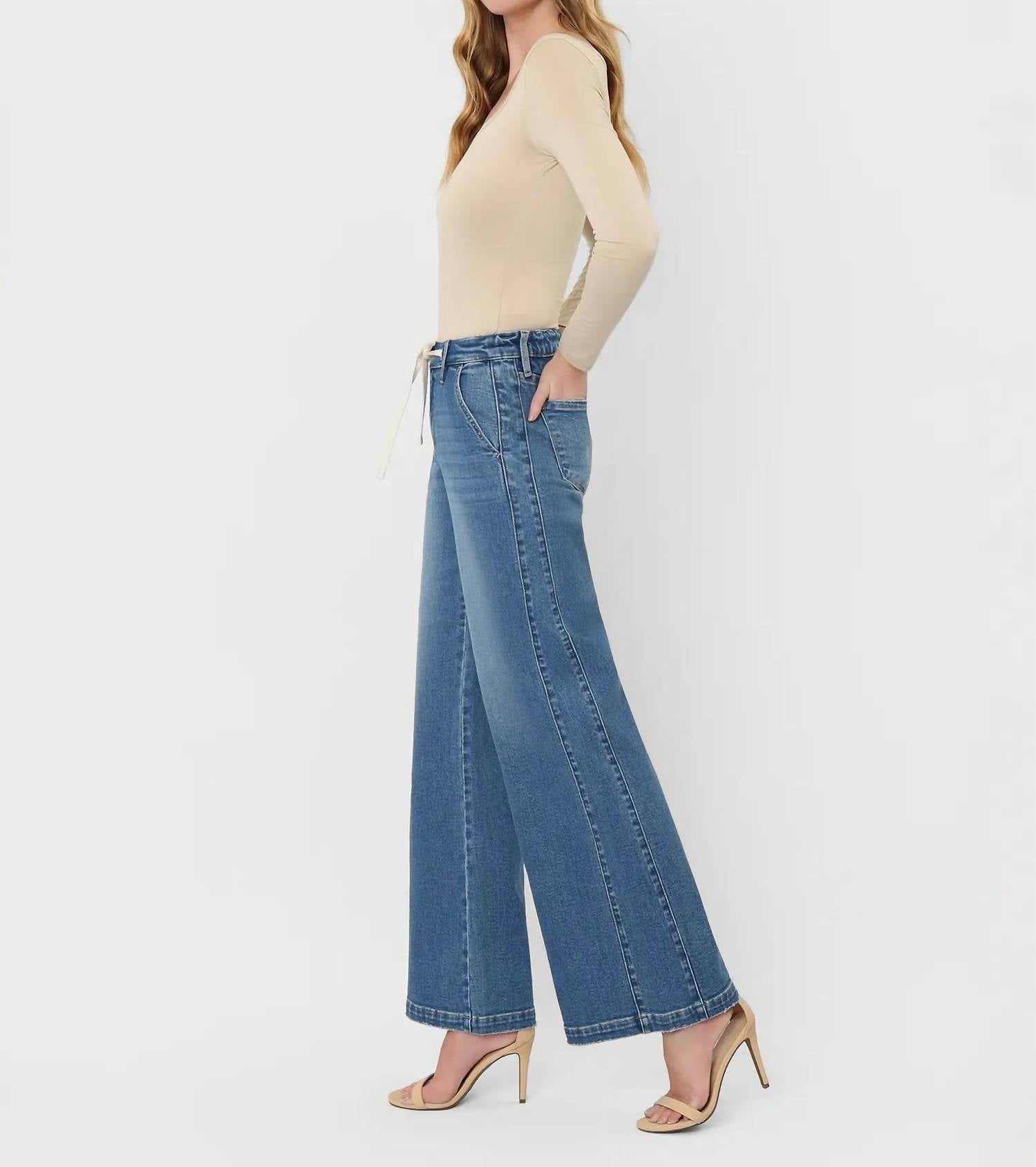Vervet By Flying Monkey - High Rise Waist Tie Twist Wide Jeans