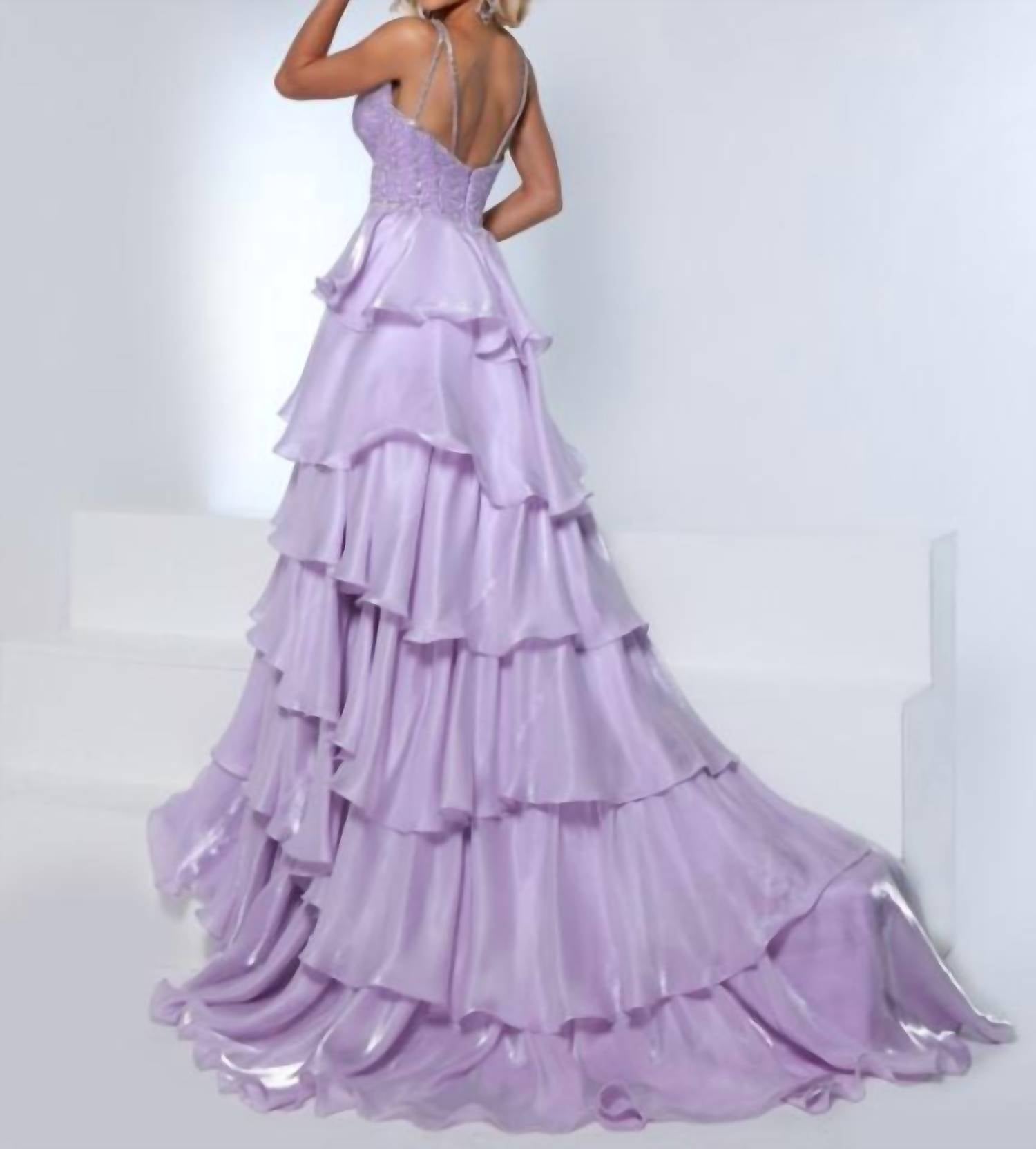 Johnathan Kayne V Plunge Princess Worthy Gown in lilac - women's dress - detail view