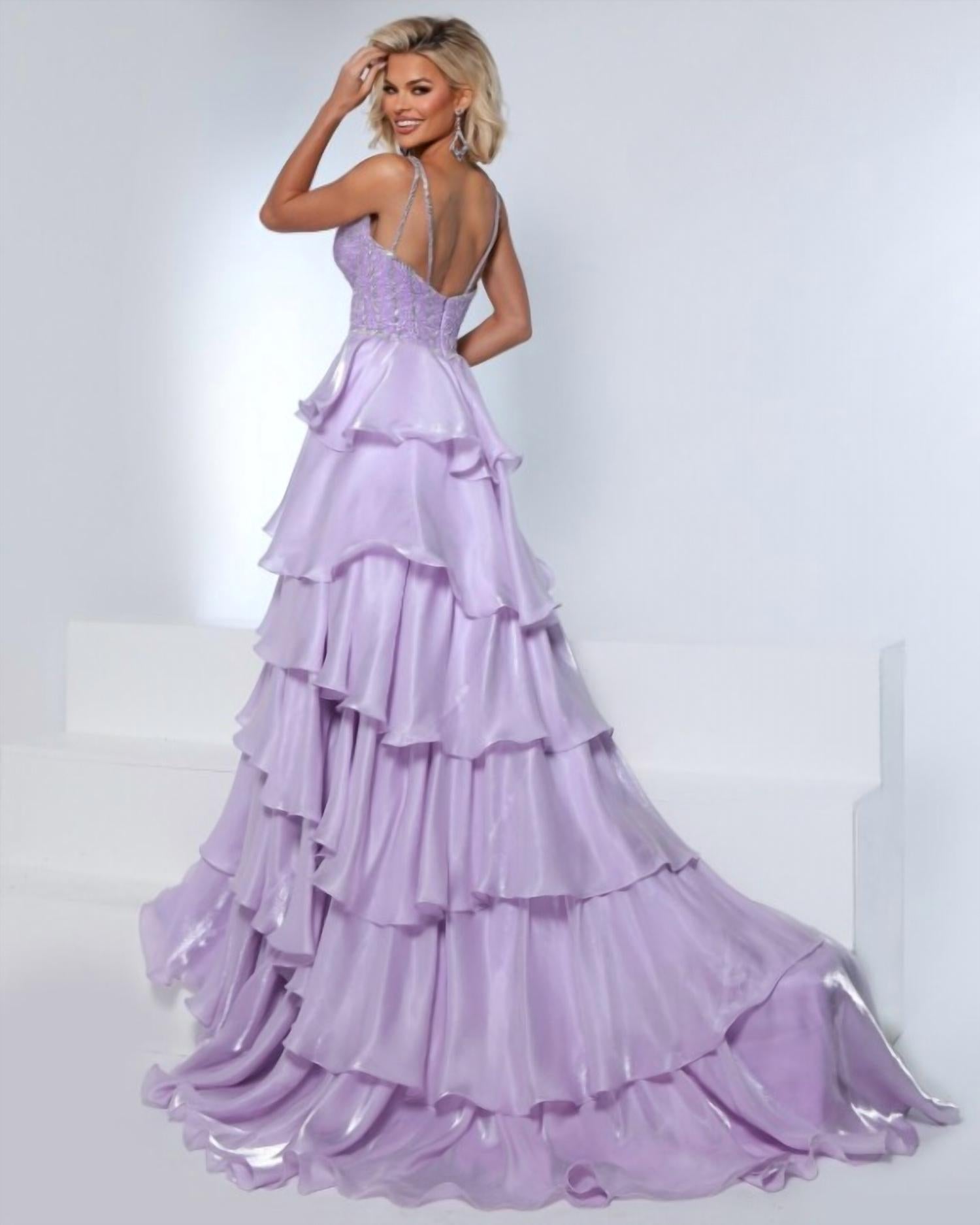 Johnathan Kayne V Plunge Princess Worthy Gown in lilac - women's dress - alternate view