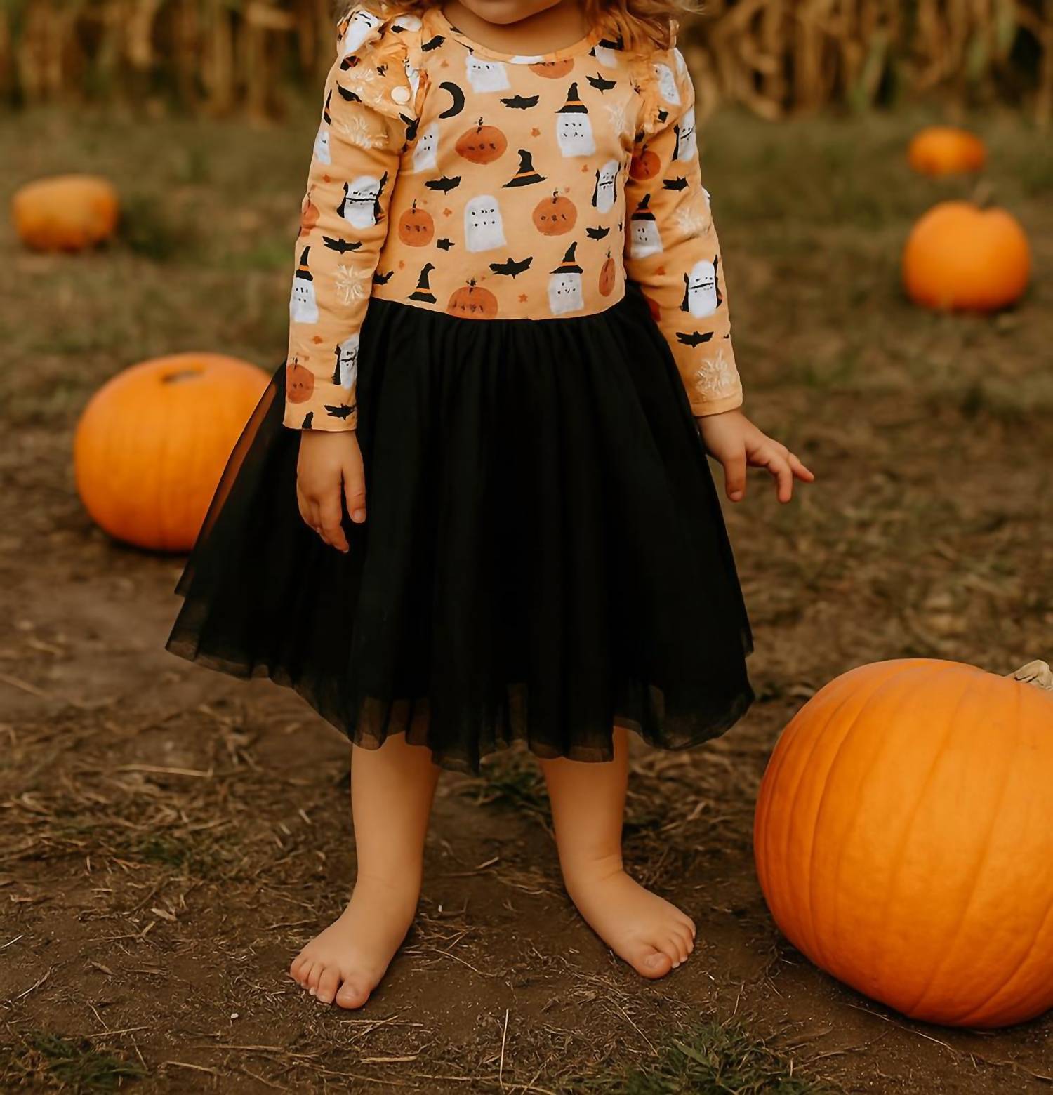 Emerson And Friends - Boo-Tastic Glow-in-the-Dark Halloween Flutter Long Sleeve Tulle Twirl Dress