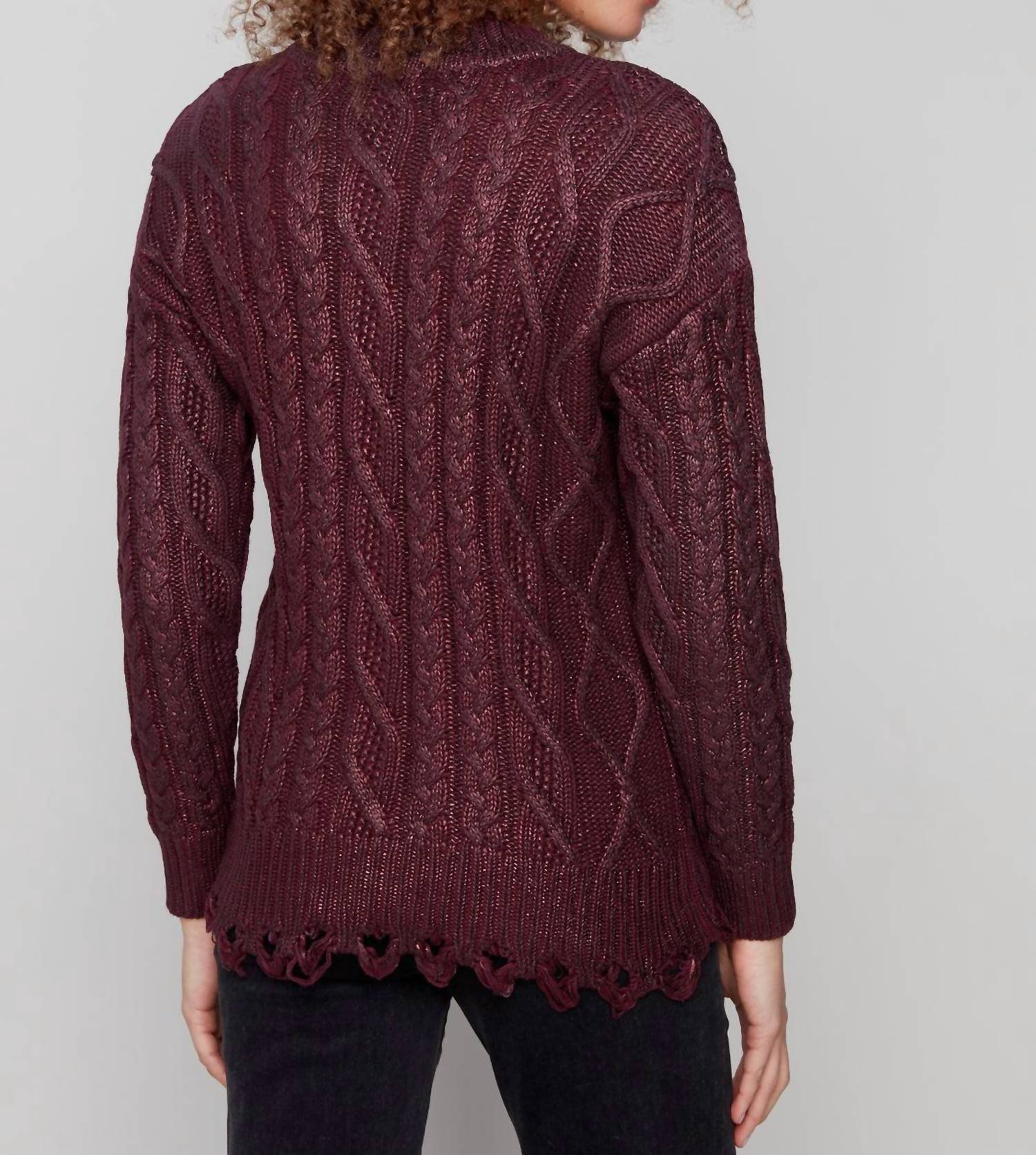 Charlie B - Foiled Cable Knit Long Sleeve Top
