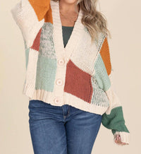 Mello - Women's Color Block Crochet V Neck Cardigan