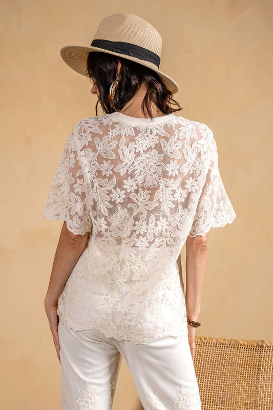 Paparazzi - Embroidered Mesh Pull-over Top