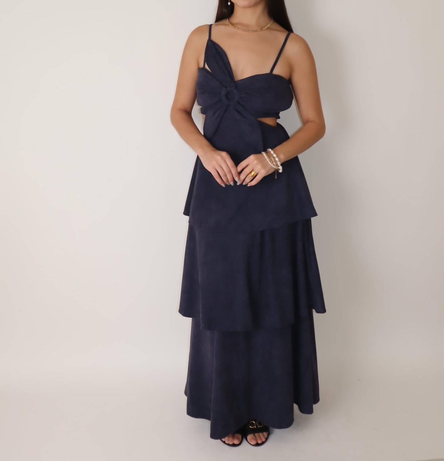Klesis Suede Flower Dress in navy - women's dress