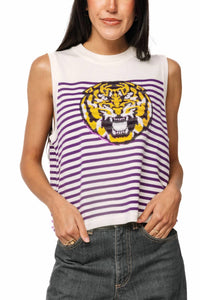 Queen Of Sparkles - Licensed Lsu Mascot Striped Knit Tank