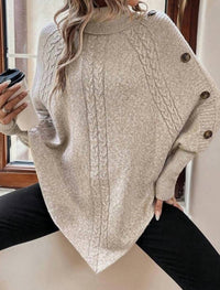 Masyal - Cable Knit Button-Accent Poncho Sweater